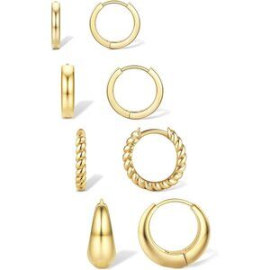 Small Gold Hoop Earrings for Women Trendy 14K Gold Plated Huggie Earring Stacks